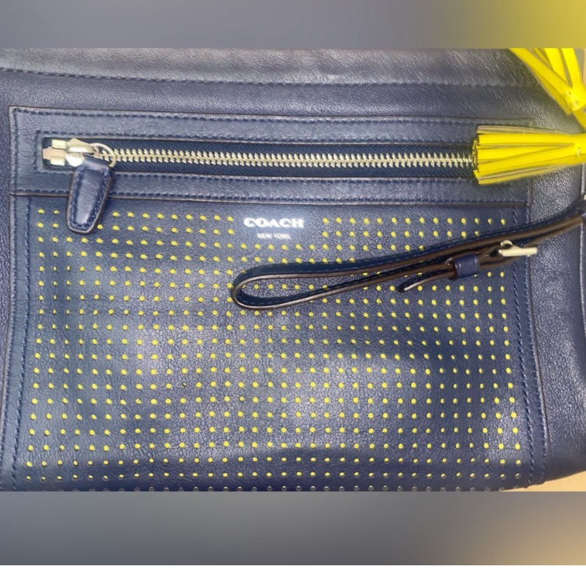 Coach Large Clutch Navy Blue And Yellow Tassles